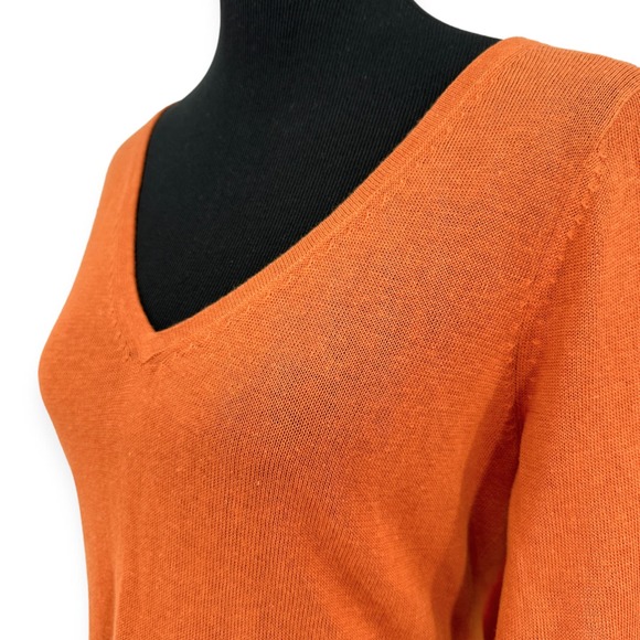 Soft Surroundings | Medium | Burnt Orange Linen Blend Silk Hem V-Neck Tunic Top - Picture 4 of 6